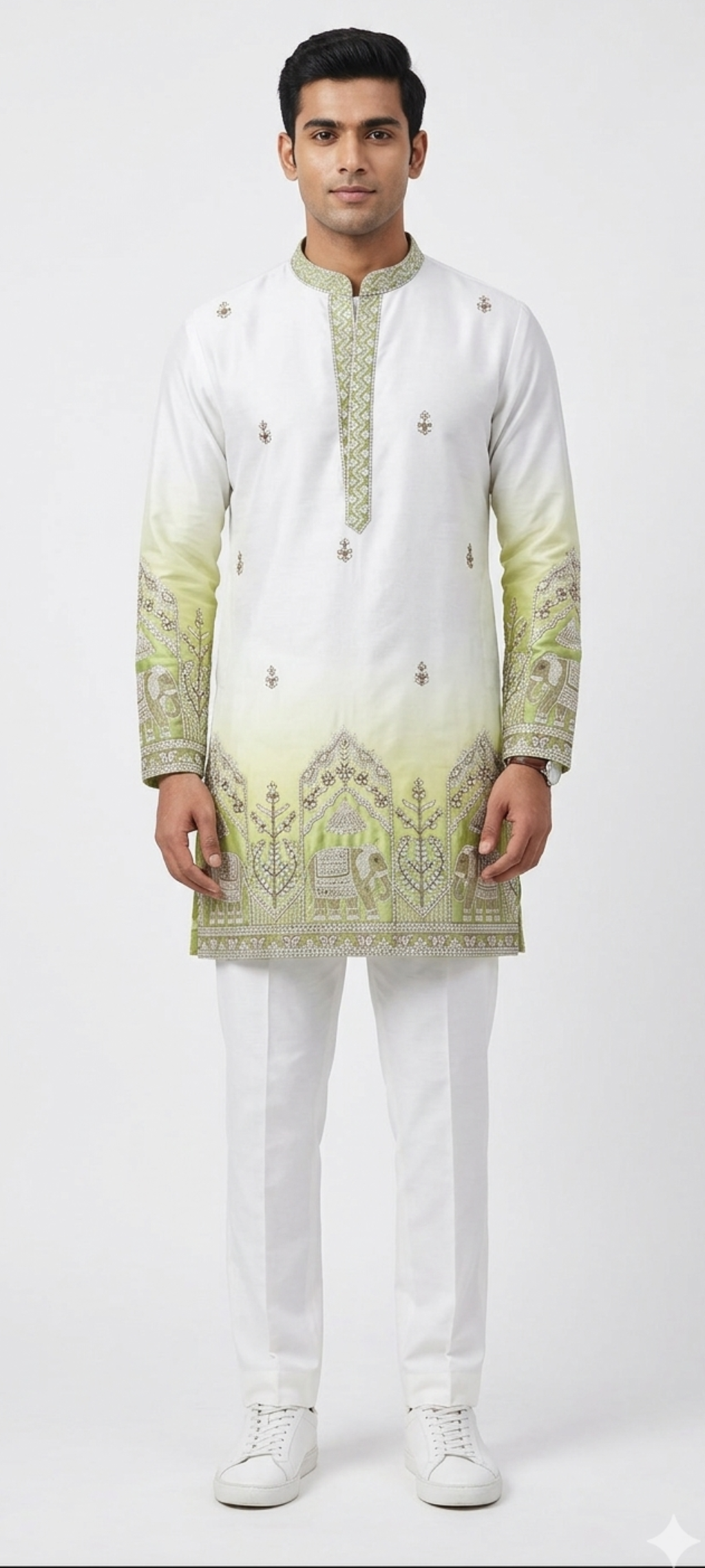 V-neck Short Kurta Traditional Elephant Embroidery