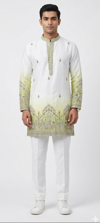 V-neck Short Kurta Traditional Elephant Embroidery