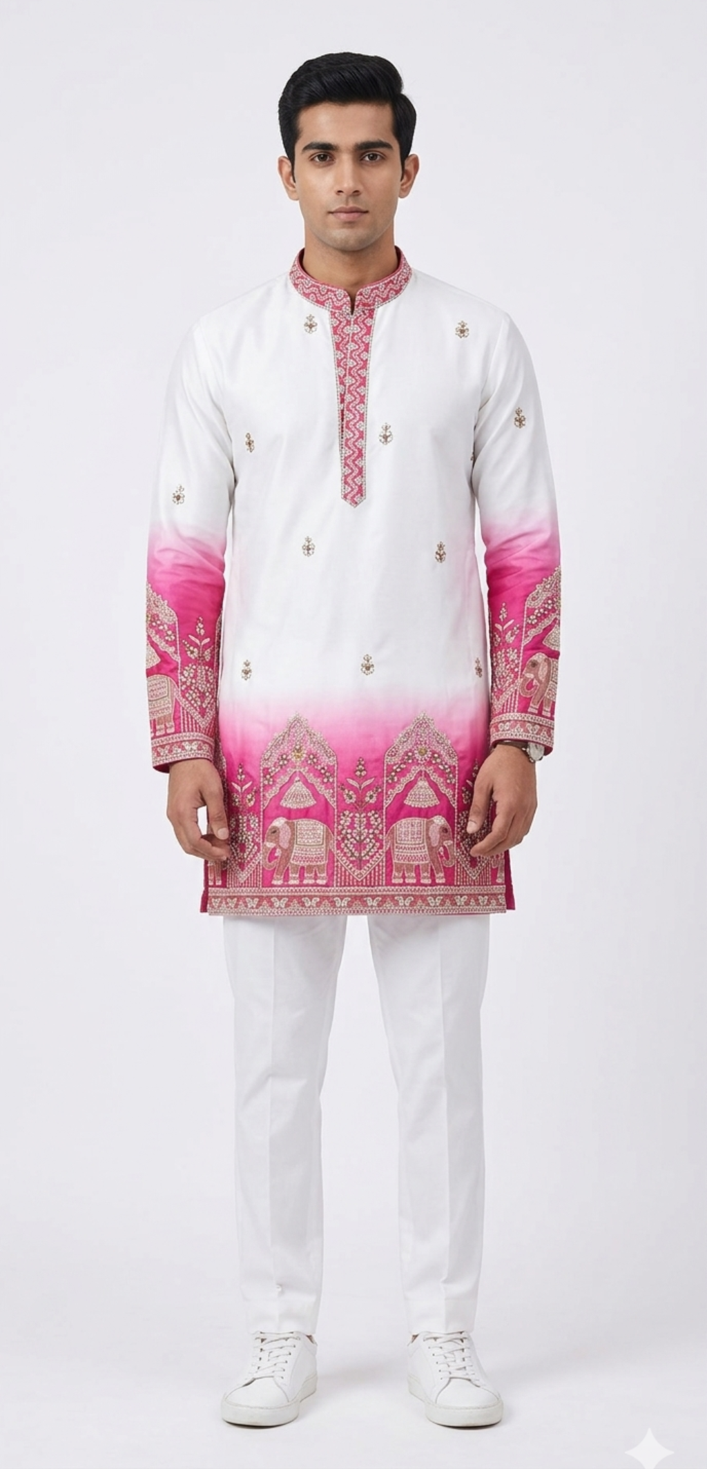 V-neck Short Kurta Traditional Elephant Embroidery