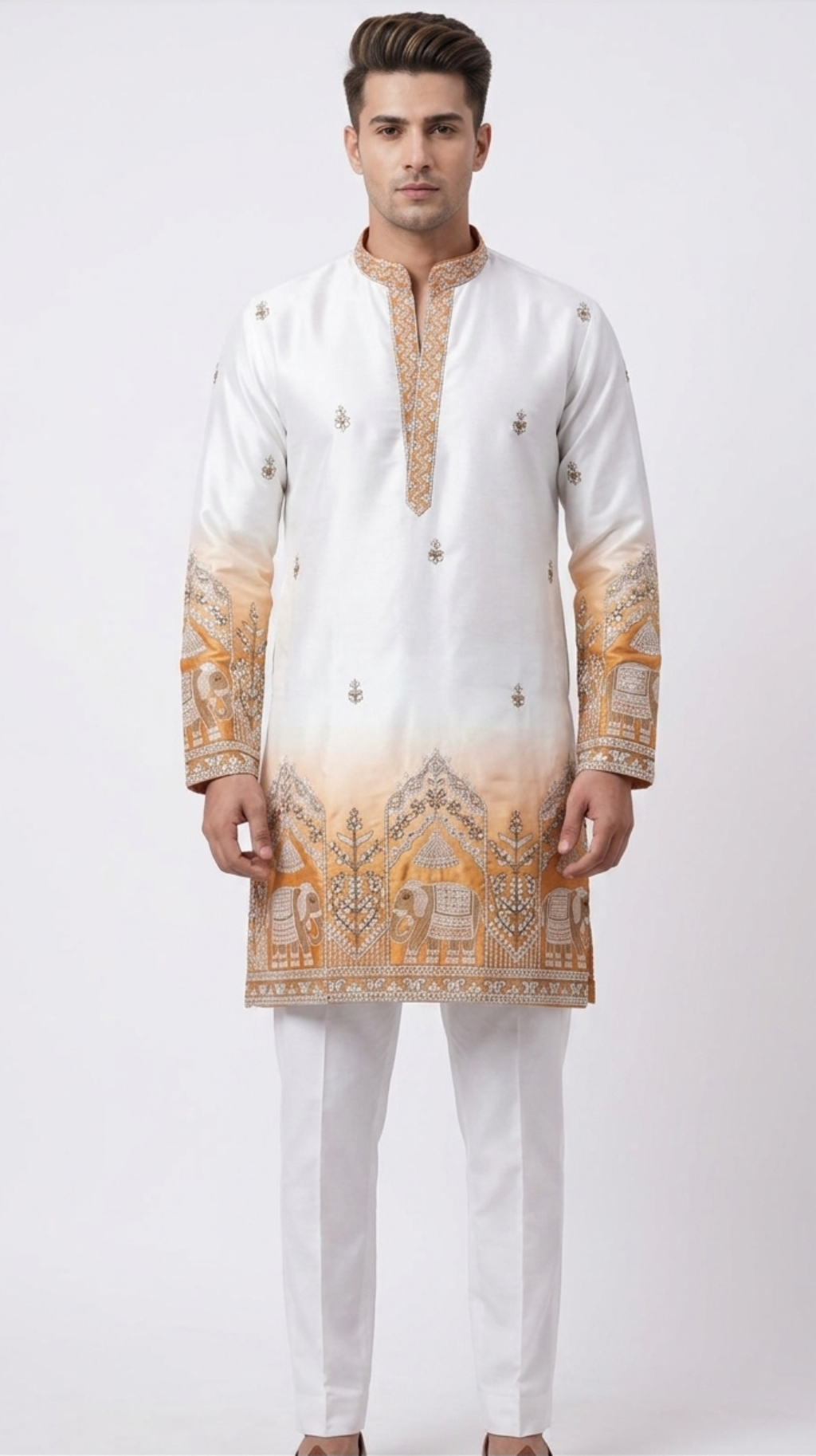 V-neck Short Kurta Traditional Elephant Embroidery