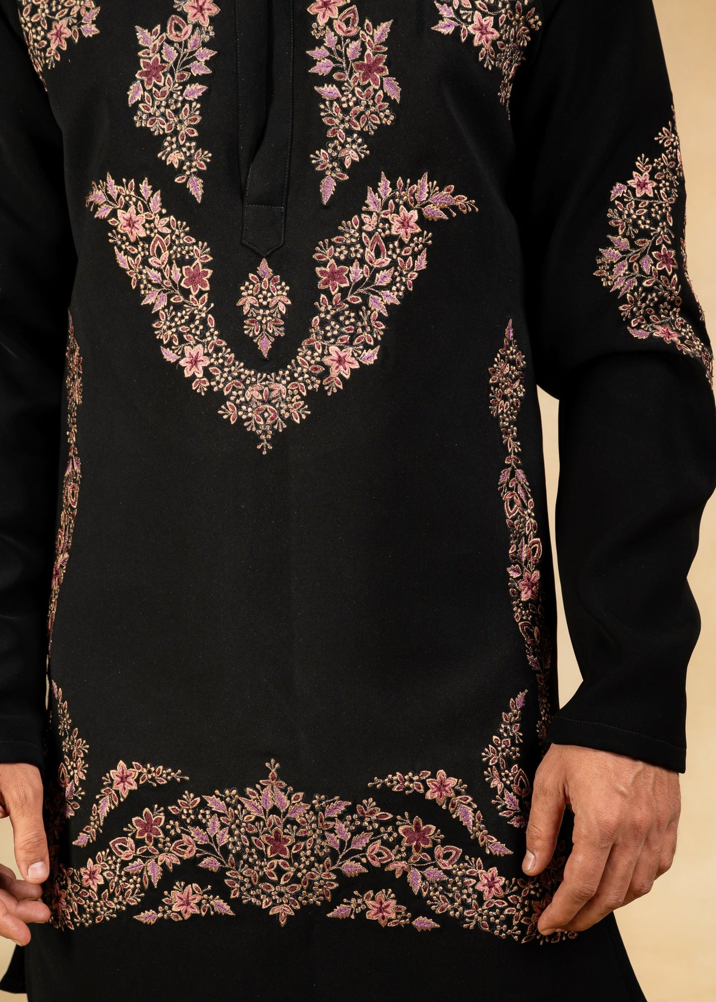 Viral  Zari & resham embroidered black kurta with Boot cut pant