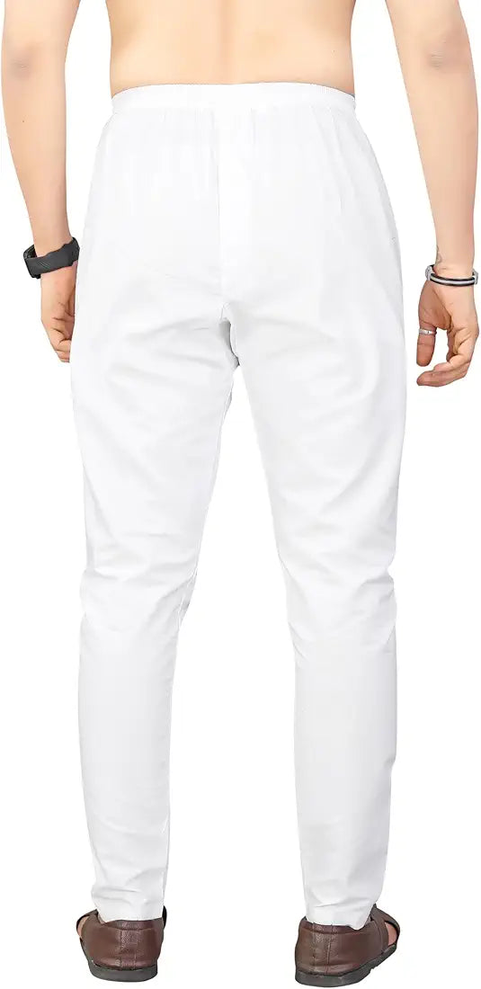 Men Regular White Straight Fit Pant