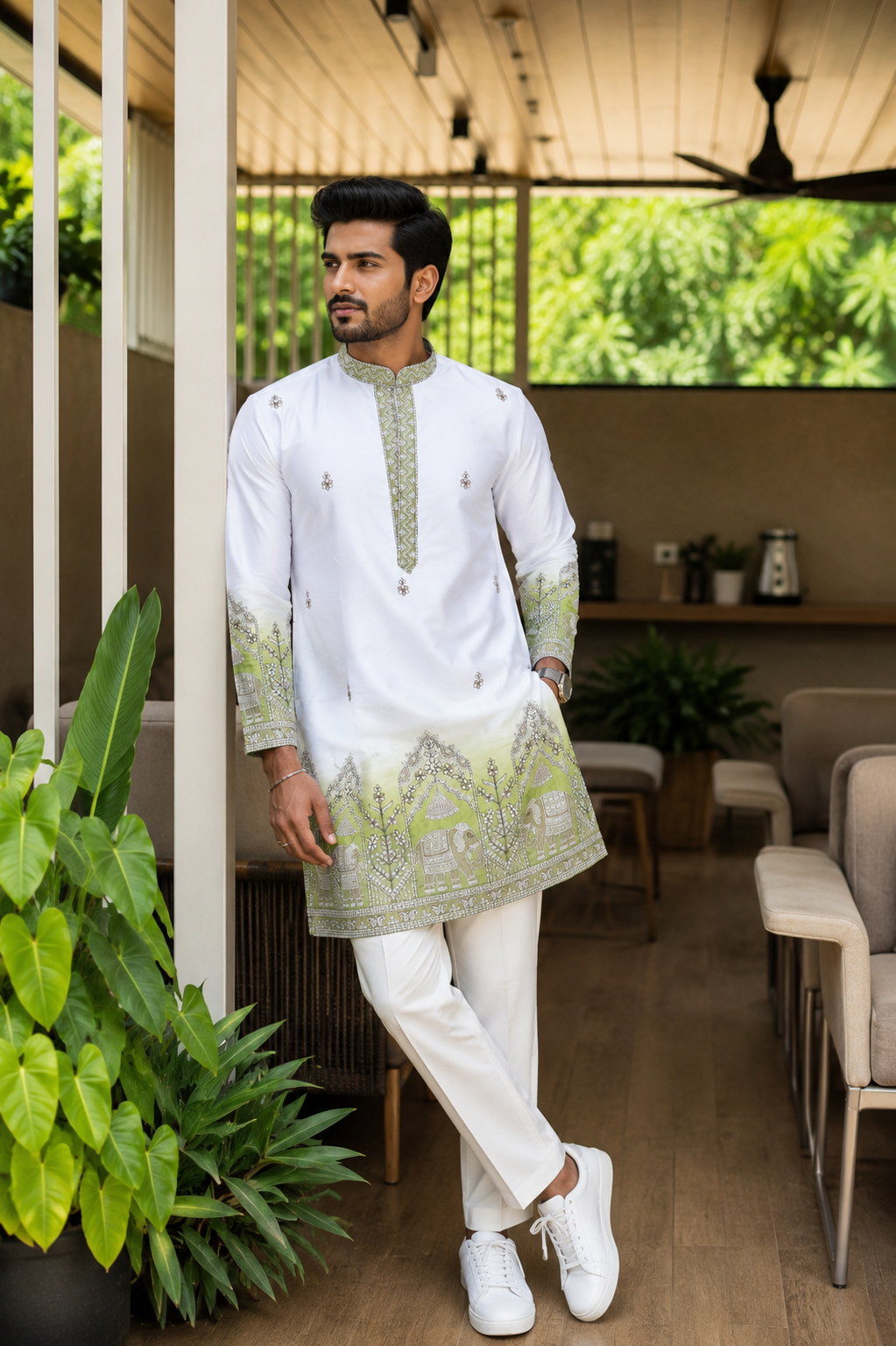 V-neck Short Kurta Traditional Elephant Embroidery