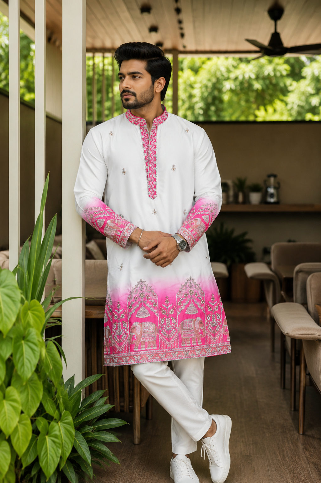 V-neck Short Kurta Traditional Elephant Embroidery