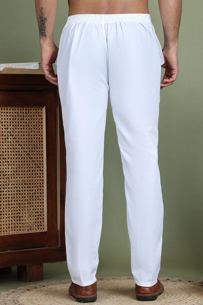 Men Regular White Straight Fit Pant
