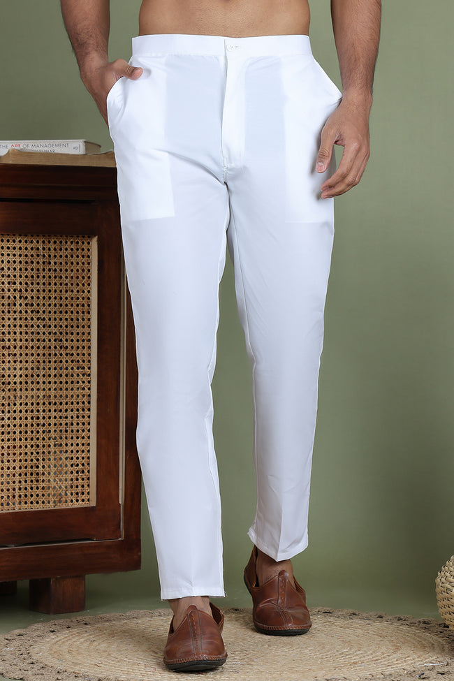 Men Regular White Straight Fit Pant