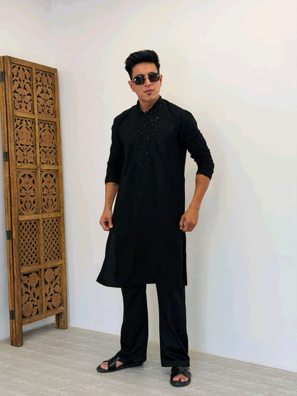 Premium Armani Fabric  Kurta with Handcrafted Beads Work With Armani boot cut pant