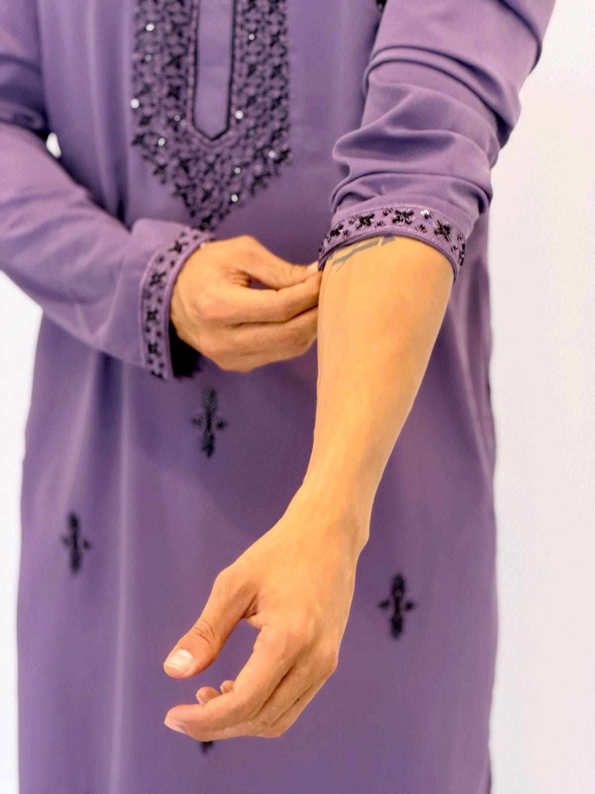 Premium Armani Fabric  Kurta with Handcrafted Beads Work With Armani boot cut pant