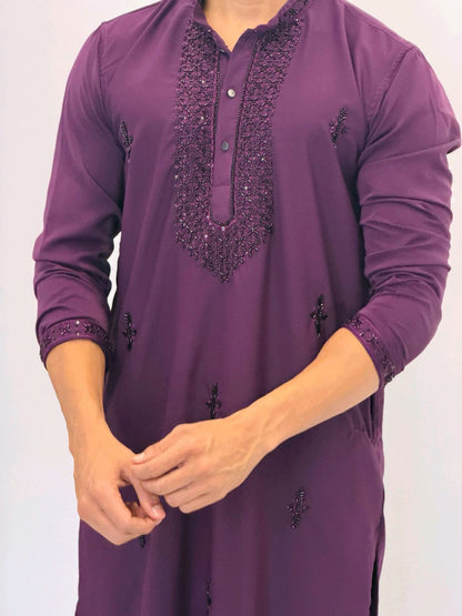 Premium Armani Fabric  Kurta with Handcrafted Beads Work With Armani boot cut pant