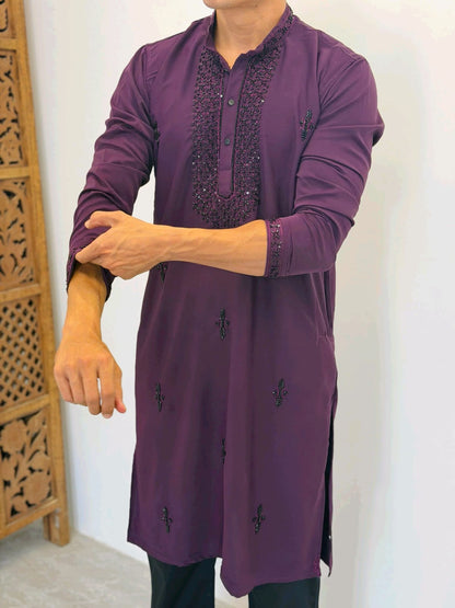 Premium Armani Fabric  Kurta with Handcrafted Beads Work With Armani boot cut pant