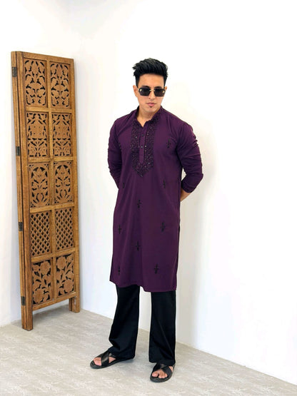 Premium Armani Fabric  Kurta with Handcrafted Beads Work With Armani boot cut pant