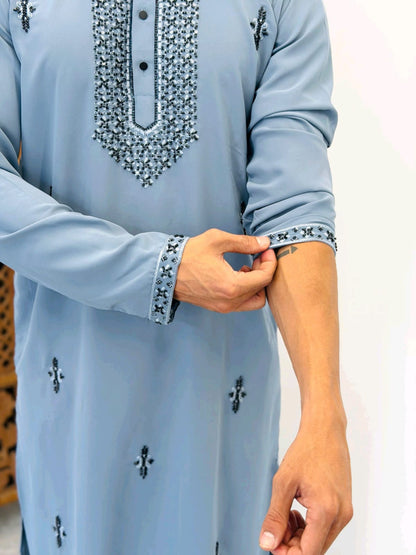 Premium Armani Fabric  Kurta with Handcrafted Beads Work With Armani boot cut pant