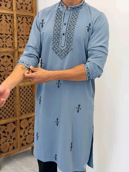 Premium Armani Fabric  Kurta with Handcrafted Beads Work With Armani boot cut pant
