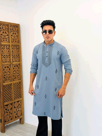 Premium Armani Fabric  Kurta with Handcrafted Beads Work With Armani boot cut pant