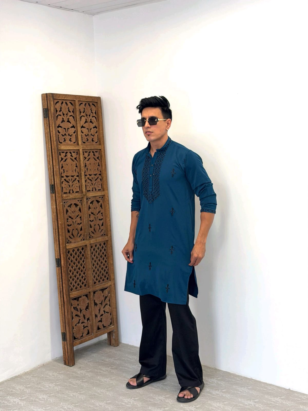 Premium Armani Fabric  Kurta with Handcrafted Beads Work With Armani boot cut pant