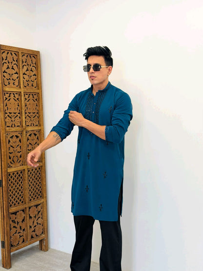 Premium Armani Fabric  Kurta with Handcrafted Beads Work With Armani boot cut pant