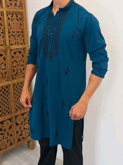 Premium Armani Fabric  Kurta with Handcrafted Beads Work With Armani boot cut pant