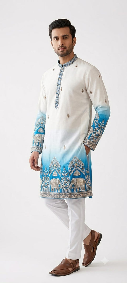Designer Ombre Kurta with Traditional Elephant Embroidery