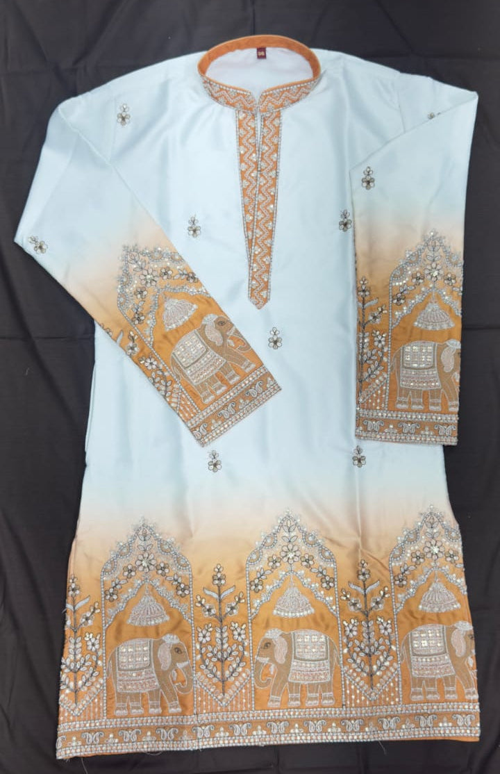 V-neck Short Kurta Traditional Elephant Embroidery