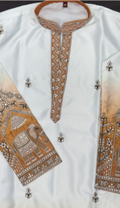 V-neck Short Kurta Traditional Elephant Embroidery