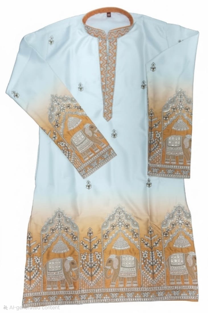 V-neck Short Kurta Traditional Elephant Embroidery