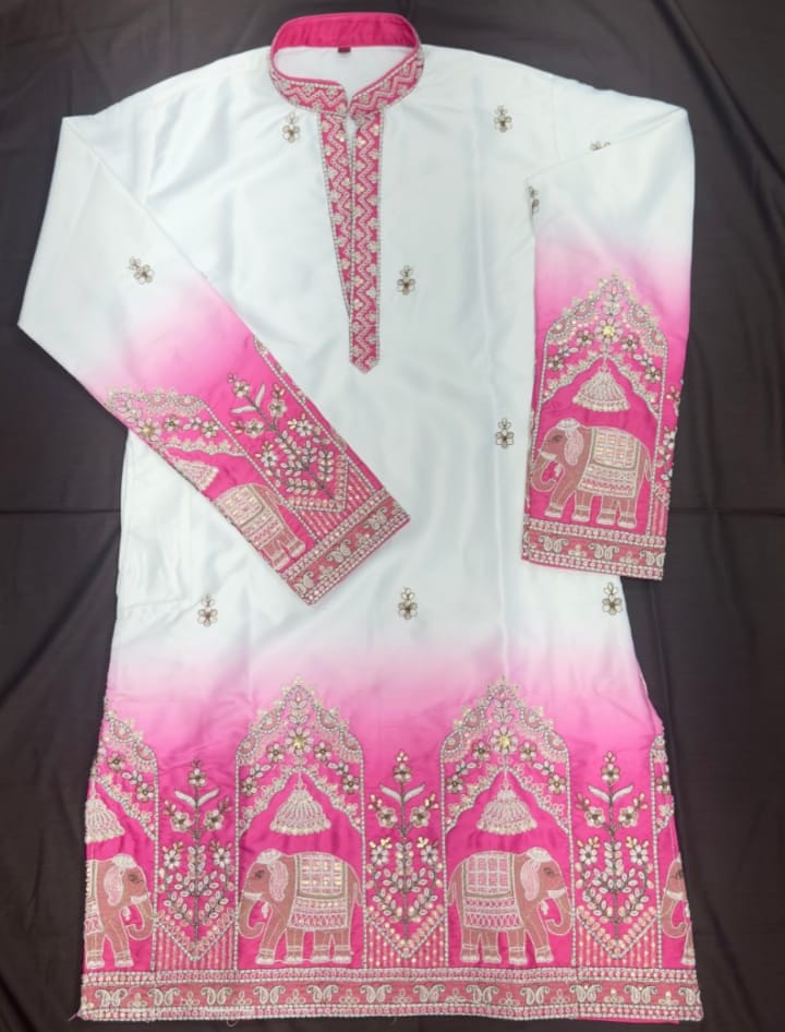 V-neck Short Kurta Traditional Elephant Embroidery