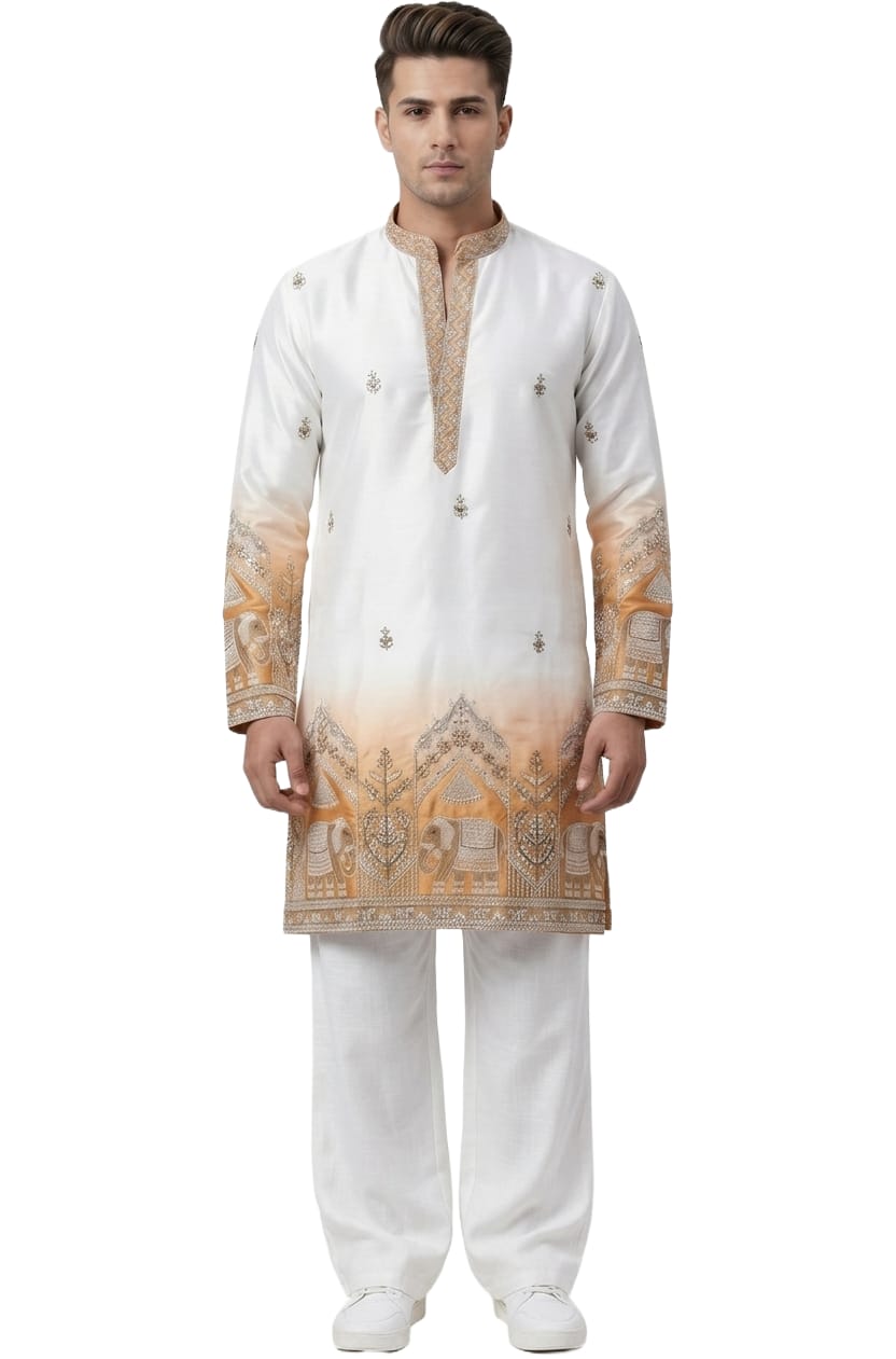 V-neck Short Kurta Traditional Elephant Embroidery