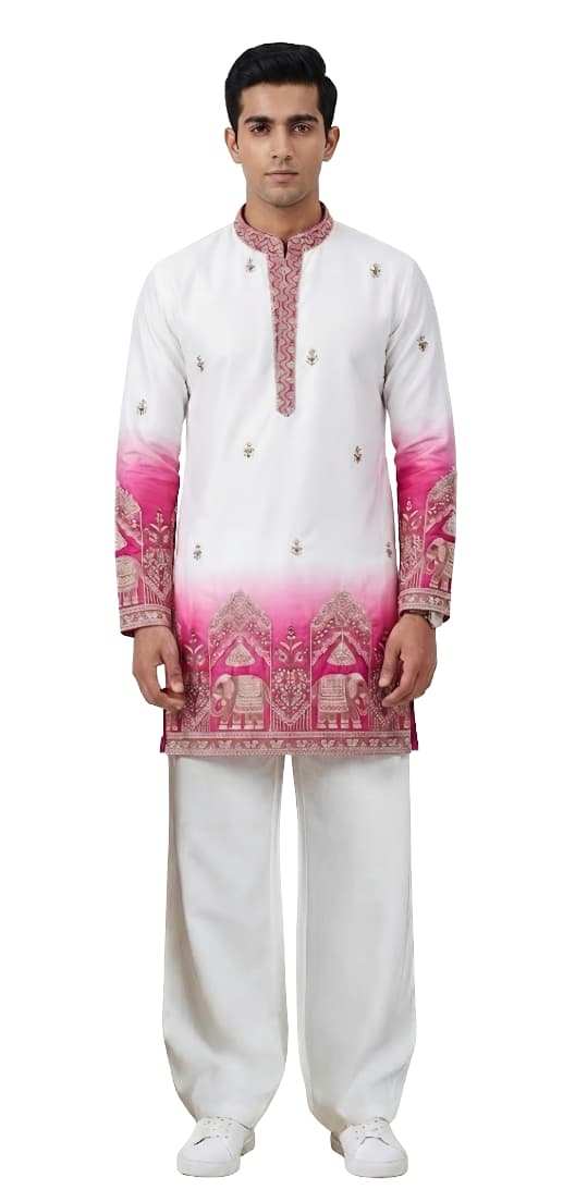 V-neck Short Kurta Traditional Elephant Embroidery