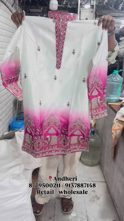 V-neck Short Kurta Traditional Elephant Embroidery