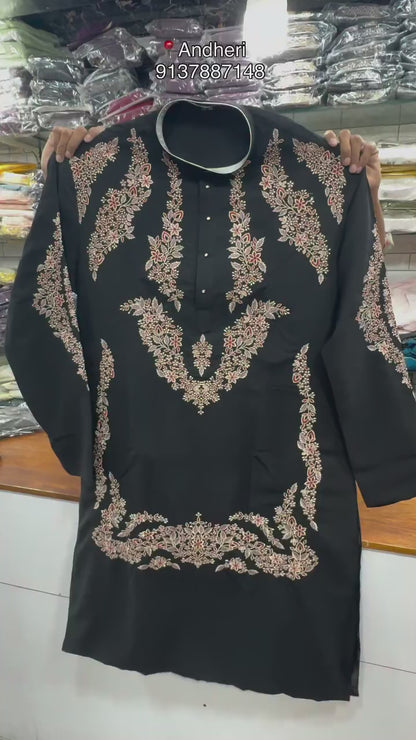 Viral  Zari & resham embroidered black kurta with Boot cut pant